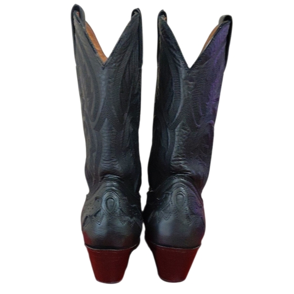 Road Wolf Women's Black Cowboy Boots Sz 7.5 Black Embossed Western Boots - Picture 5 of 11